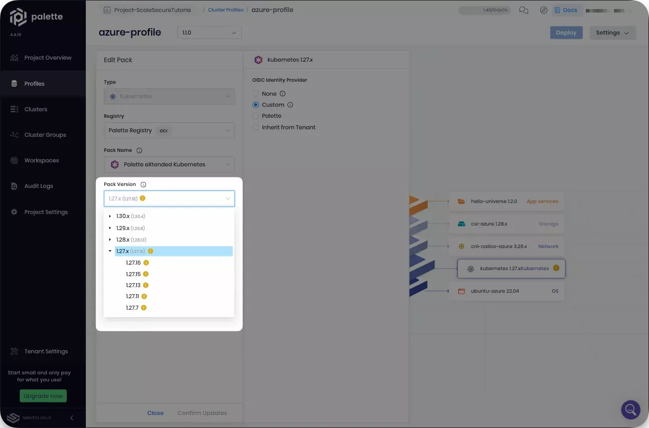 Cluster profile with all Kubernetes versions