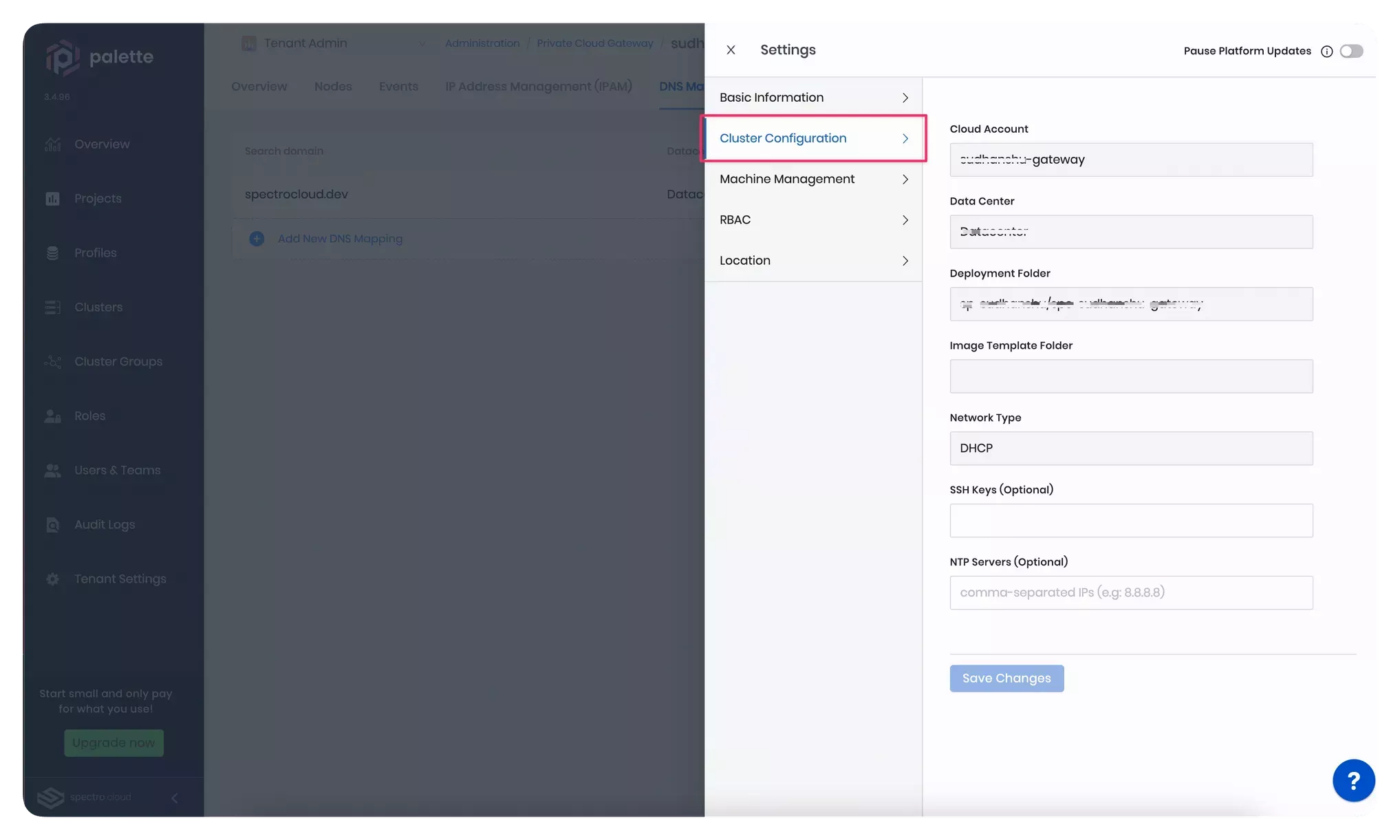 A screenshot highlighting the cluster configuration section in the cluster settings blade.